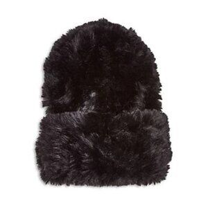Surell Women's Faux Rex Rabbit Fur Slouchy Cuffed Beanie Hat Black Frost NEW